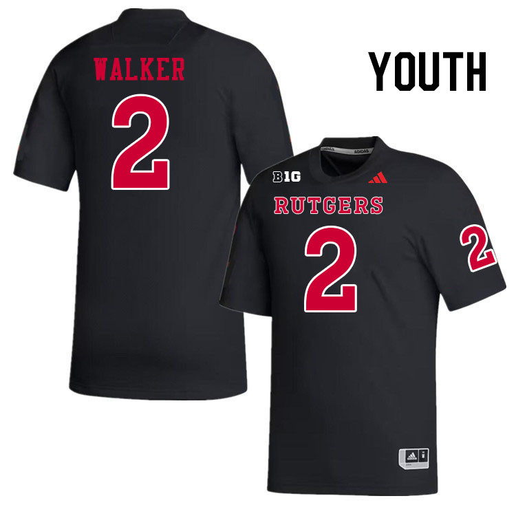 Youth #2 Moses Walker Rutgers Scarlet Knights 2024 College Football Jerseys Stitched-Black